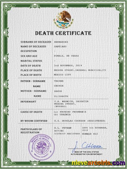 Mexico death certificate